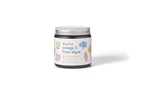 Bloom Omega 3 DHA EPA - Vegano y vegetariano - Algas sostenible - Sin plástico - 500 mg Softgel - Sin OMG - Sin mercurio y PCB - para cerebro y corazón - Marca del Reino Unido