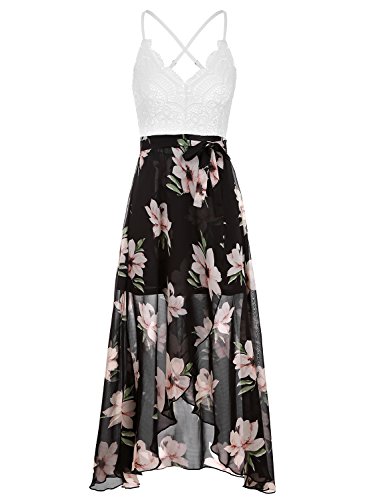 Blooming Jelly Vestidos Maxi Florales asimétricos del cordón del Halter de Las Mujeres para el Verano de Las Mujeres