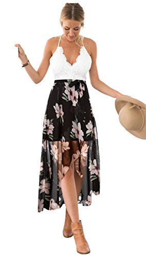 Blooming Jelly Vestidos Maxi Florales asimétricos del cordón del Halter de Las Mujeres para el Verano de Las Mujeres