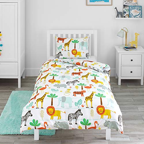 Bloomsbury Mill - Juego de Cama para niño - Funda nórdica y Funda de Almohada 135cm x 200cm -Aventura en el Safari - Animales de la Selva