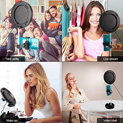BLOOMWIN Luz de Anillo LED Regulable 6” con Espejo de Maquillaje Soporte para Móvil de Mesa Altura Ajustable con 3 Modos Profesional Plegable USB para Youtube Disparo Selfie Video Maquillaje Tiktok