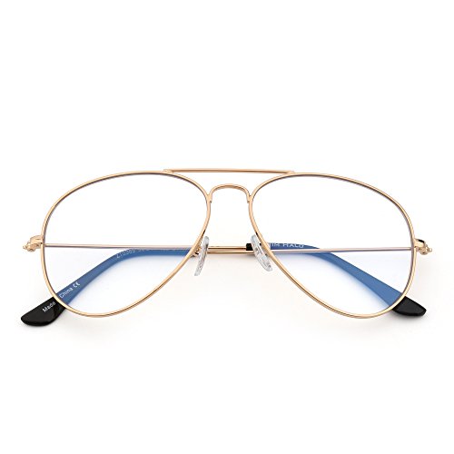Bloqueo de Luz Azul Gafas de Lectura Ordenador,Estilo de Retro Aviador Reducir Fatiga Visual Anti Deslumbramiento Lente Claro Vídeo Anteojos Hombre Mujer(Dorado/Claro)
