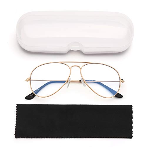 Bloqueo de Luz Azul Gafas de Lectura Ordenador,Estilo de Retro Aviador Reducir Fatiga Visual Anti Deslumbramiento Lente Claro Vídeo Anteojos Hombre Mujer(Dorado/Claro)