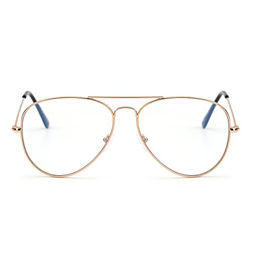 Bloqueo de Luz Azul Gafas de Lectura Ordenador,Estilo de Retro Aviador Reducir Fatiga Visual Anti Deslumbramiento Lente Claro Vídeo Anteojos Hombre Mujer(Dorado/Claro)