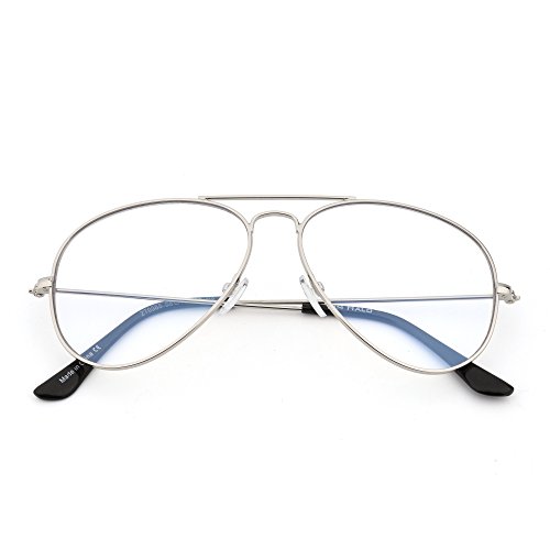 Bloqueo de Luz Azul Gafas de Lectura Ordenador,Estilo de Retro Aviador Reducir Fatiga Visual Anti Deslumbramiento Lente Claro Vídeo Anteojos Hombre Mujer(Plateado/Claro)