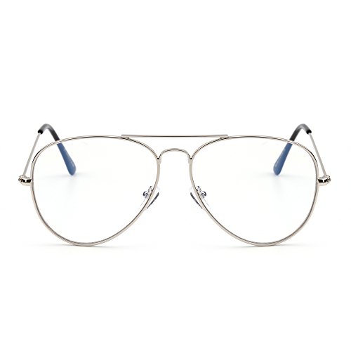 Bloqueo de Luz Azul Gafas de Lectura Ordenador,Estilo de Retro Aviador Reducir Fatiga Visual Anti Deslumbramiento Lente Claro Vídeo Anteojos Hombre Mujer(Plateado/Claro)