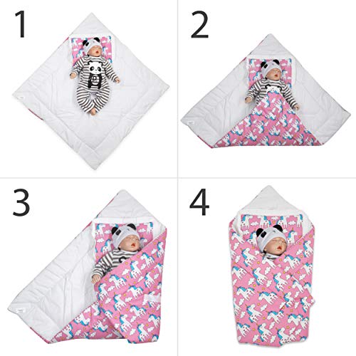 BlueberryShop manta de algodón para bebés con almohada, Saco de dormir para bebés recién nacidos, Baby Shower, 78 x 78 cm,