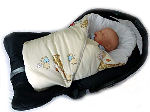 BlueberryShop manta de algodón para envolver al bebé en el coche, Saco de dormir para bebés recién nacidos, Para bebés de 0-3 meses, Baby Shower, 78 x 78 cm, Crema Jirafa
