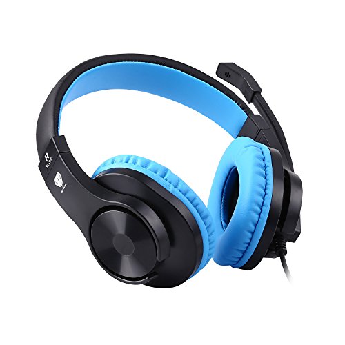 BlueFire Cascos Gaming PS4 con Microfono,Auriculares de Diadema con Sonido Envolvente y Cancelacion Ruido Headset para PS4 PC Xbox One Y Móvil (Azul)