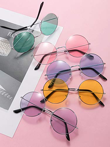 Blulu 10 Pares de Gafas de Sol de Hippies Redondas John de los Años de 1960 Gafas de Colores (Marco Dorado Plateado)