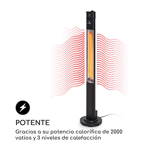 blumfeldt Heat Guru Plus - Radiador de pie, Infrarrojos, 2000 W, Oscilación 60°, Programable 9h, Calentador de Carbono, IR ComfortHeat, 3 Niveles, Carcasa Aluminio anodizado, Protección IP44, Negro