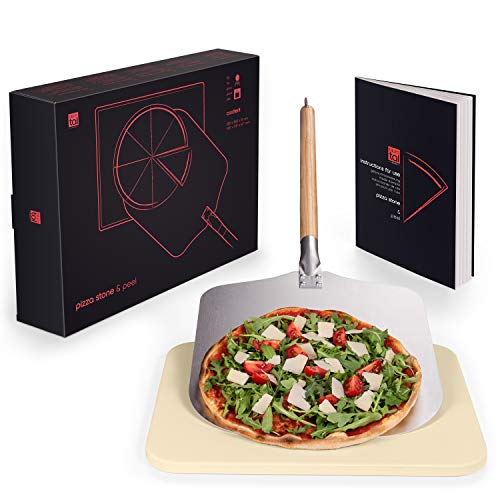 Blumtal Pala y Piedra para Pizza –Piedra para Horno de Gas, Barbacoa y Parrilla- Set Pizza Stone
