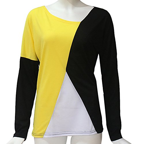Blusa Moda Patchwork Casual para Mujer Sudadera con Capucha Tallas Grandes Color Block Tallas Grandes O-Neck Manga Larga Camiseta Tops Invierno Abrigos Liquidación de Venta SHOBDW (Amarillo,XL)