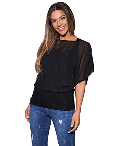 Blusas Camisas Mujer Elegante Grande Top Bonita Fiesta Transparente Juvenil Tallas Grandes Fiesta Moda, (Negro (3559), 36 EU (08 UK)), 3559-BLK-08