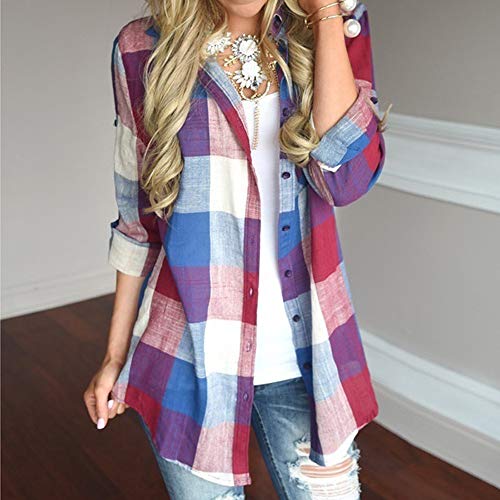 Blusas para Mujer, Camisa de Cuadros de Manga Larga a Juego Casual Color Femenino de Mujer Blusa Tops Blusas Mujer Elegante Tallas Grandes Camisetas