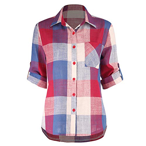 Blusas para Mujer, Camisa de Cuadros de Manga Larga a Juego Casual Color Femenino de Mujer Blusa Tops Blusas Mujer Elegante Tallas Grandes Camisetas