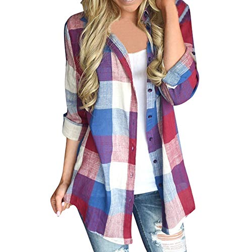 Blusas para Mujer, Camisa de Cuadros de Manga Larga a Juego Casual Color Femenino de Mujer Blusa Tops Blusas Mujer Elegante Tallas Grandes Camisetas