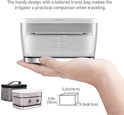 Blusmart Irrigador Bucal Portatil 500ML, Irrigador Dental Professional con 7 Boquillas 5 Modos, Multifuncional Recargable, IPX7 Impermeable para Ortodoncia, Placa, Implantes Limpieza en Casa/Viaje