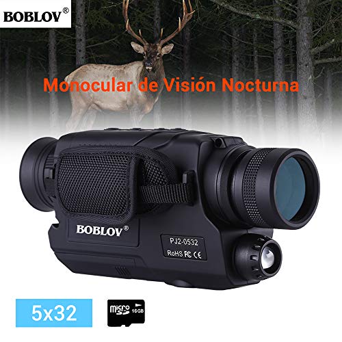BOBLOV Monocular de Visión Nocturna Infrarrojos 5x32 Alcance Óptico Digital Telescopios Monoculares con 16 GB Tarjeta