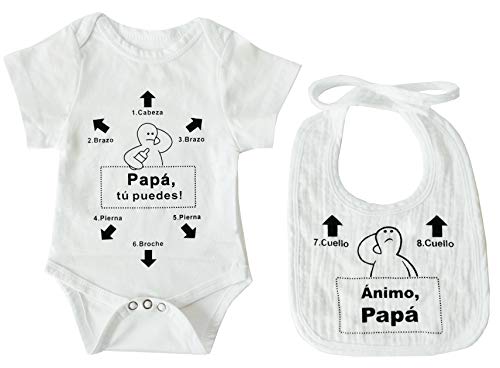 Body de Manga Corta y Babero para Bebé - Mensaje Divertido Papa para recién Nacido- Friki - Regalos Originales para Padres primerizos - Parodia Instrucciones de la Marca de Muebles Sueca
