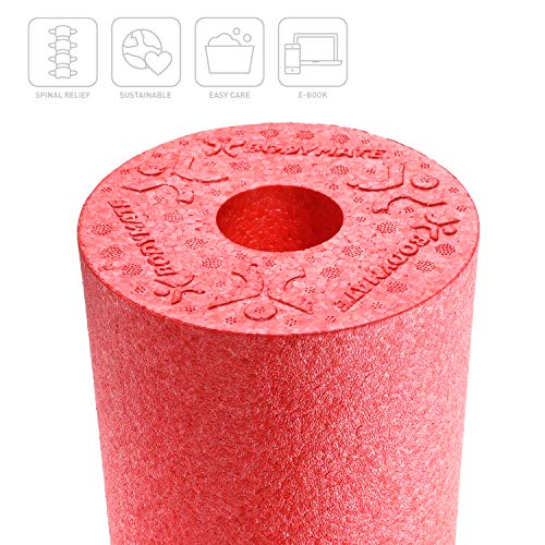 BODYMATE Rodillo miofascial Care con e-Book Libro electrónico I Dureza Media | con surco para la protección de la Columna | 35x14 cm