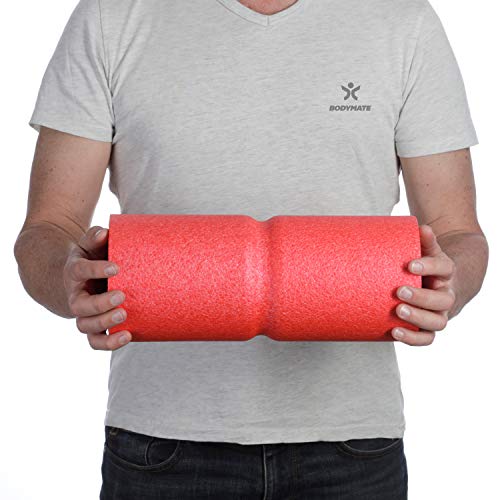 BODYMATE Rodillo miofascial Care con e-Book Libro electrónico I Dureza Media | con surco para la protección de la Columna | 35x14 cm