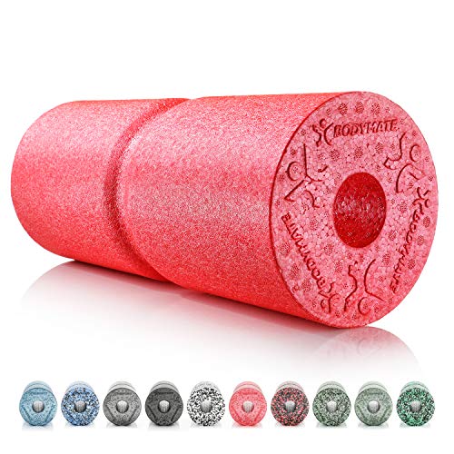 BODYMATE Rodillo miofascial Care con e-Book Libro electrónico I Dureza Media | con surco para la protección de la Columna | 35x14 cm