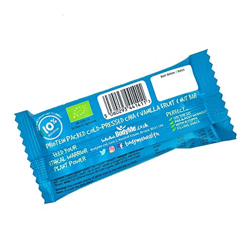 BodyMe Barritas Proteinas Veganas Organica | Cruda Chia Vainilla | 60g x 12 Barra Proteina Vegana | Sin Gluten | 16g Proteína Completa | 3 Proteina Vegetal | Aminoacidos Esenciales | Vegan Protein Bar