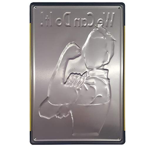 BOEMY Chapa Feminista We Can Do It | Poster Vintage Metálico con Relieve y Rígido | Cartel Feminista Retro | Medidas 20x30 cm.