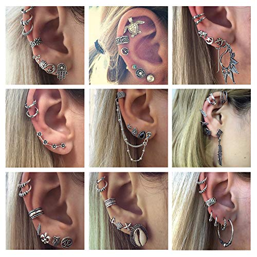 Boho Pendiente Set, Comius 9 Pares Punk Vintage Punk Pendiente Mujer Joyería, Pendientes Bohemios Exagerados Vortex Gear Pendientes para Mujeres y Niñas
