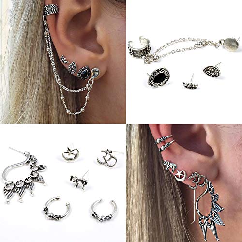 Boho Pendiente Set, Comius 9 Pares Punk Vintage Punk Pendiente Mujer Joyería, Pendientes Bohemios Exagerados Vortex Gear Pendientes para Mujeres y Niñas