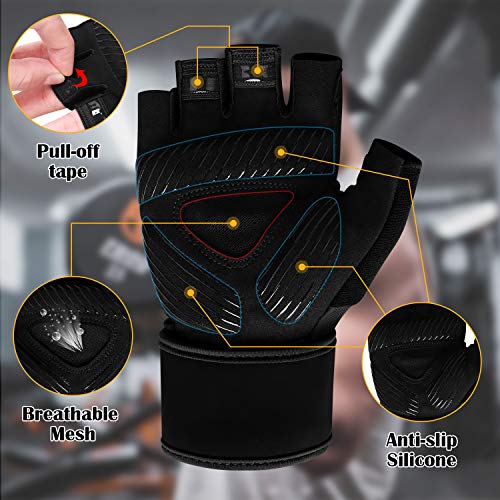 boildeg Guantes Gimnasio Hombre Mujer,Guantes Pesas Gym Guantes Fitness Transpirable con Protección Completa de Muñeca y Palma para Crossfit Levantamiento de Pesas Musculación (Negro, L)