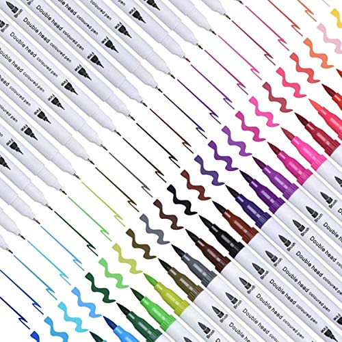 BOIROS Rotulador de Doble Punta, Rotuladores Pincel Lettering, 36 Colores Rotuladores Acuarela Marcadores de Punta Doble Rotuladores Punta Fina Rotuladores Permanentes de Colores para Arte Dibujo