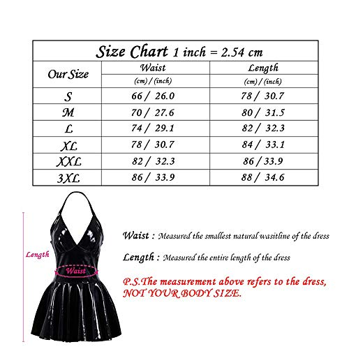 BOITCERID Vestido de Cuero con Cuello en V y Espalda ahumada con Cuello en V y PVC de Wet Look para Mujer,Negro,XL