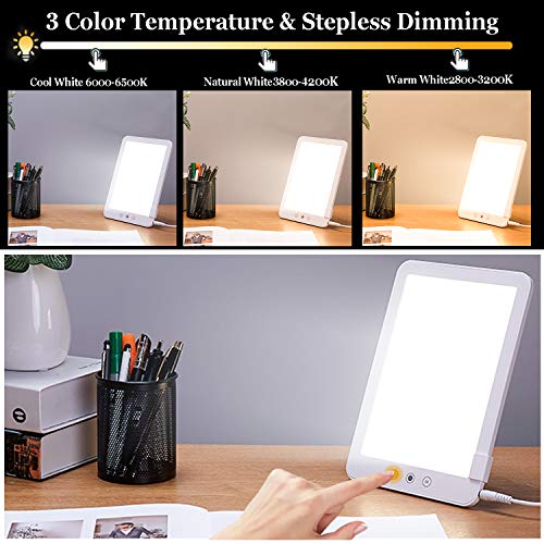Bojim Lámpara de luz diurna 10000 Lux, Lampara Luminoterapia Sin Rayos UV Con 3 Colores, atenuación continua, Lámpara de terapia de luz con función de memoria, para SAD/depresión/trastorno del sueñ