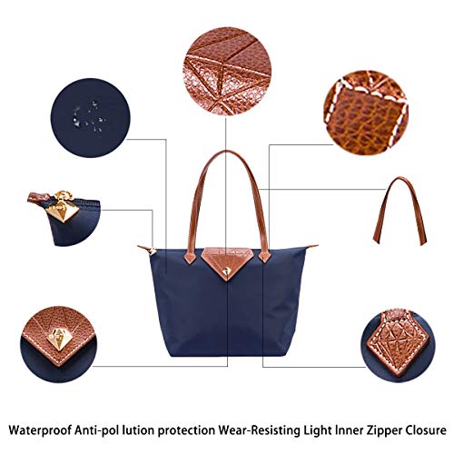 Bojly Bolso de las mujeres, bolso de hombro Bolsos para las mujeres Diamante Nylon Tote Bag Ladies Shopping Plegable Tote Bolsa de viaje de playa Impermeable Casual Azul Pequeña