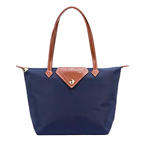Bojly Bolso de las mujeres, bolso de hombro Bolsos para las mujeres Diamante Nylon Tote Bag Ladies Shopping Plegable Tote Bolsa de viaje de playa Impermeable Casual Azul Pequeña