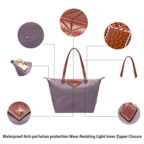 BOJLY Tote Bag, Stylish Waterproof Nylon Ladies Shoulder Bag, Folding Beach Travel Bag Women's L Purple, Purple
