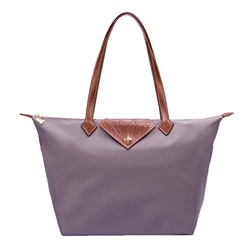 BOJLY Tote Bag, Stylish Waterproof Nylon Ladies Shoulder Bag, Folding Beach Travel Bag Women's L Purple, Purple