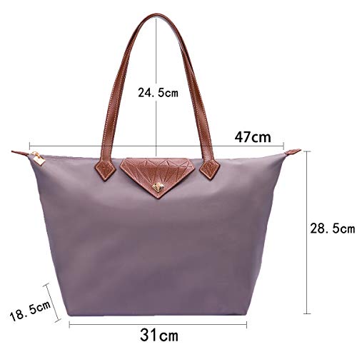 BOJLY Tote Bag, Stylish Waterproof Nylon Ladies Shoulder Bag, Folding Beach Travel Bag Women's L Purple, Purple