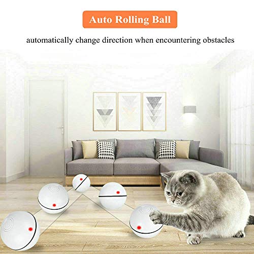 Bola de Gato, Juguetes para Gatos Pelotas, Carga USB Bola Giratoria Automática, Bola Eléctrica de 360 Grados Juguete Interactivo con luz LED para Ejercicio Animal Doméstico Gatos y Perros (Blanco)