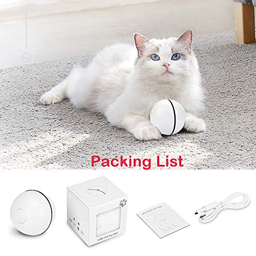 Bola de Gato, Juguetes para Gatos Pelotas, Carga USB Bola Giratoria Automática, Bola Eléctrica de 360 Grados Juguete Interactivo con luz LED para Ejercicio Animal Doméstico Gatos y Perros (Blanco)