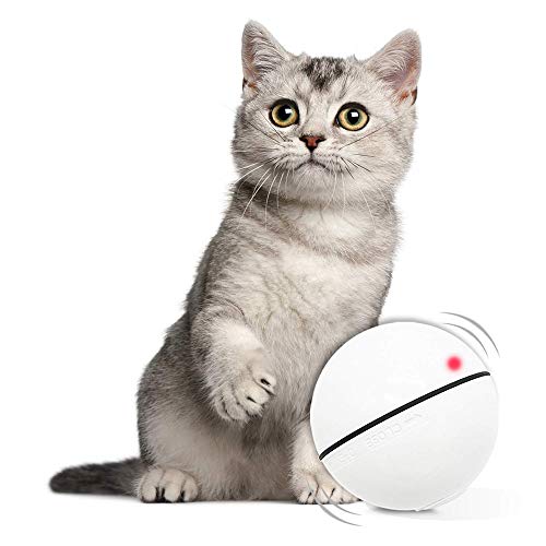 Bola de Gato, Juguetes para Gatos Pelotas, Carga USB Bola Giratoria Automática, Bola Eléctrica de 360 Grados Juguete Interactivo con luz LED para Ejercicio Animal Doméstico Gatos y Perros (Blanco)