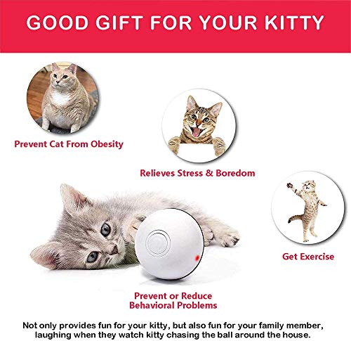 Bola de Gato, Juguetes para Gatos Pelotas, Carga USB Bola Giratoria Automática, Bola Eléctrica de 360 Grados Juguete Interactivo con luz LED para Ejercicio Animal Doméstico Gatos y Perros (Blanco)
