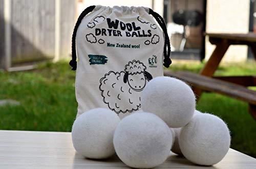 Bolas para secadora de lana sin blanquear, tamaño XL, 6 unidades – Suavizante natural reutilizable – Bolas de lana de fieltro – Ahorra tiempo de secado y reduce las arrugas, suavizante de ropa
