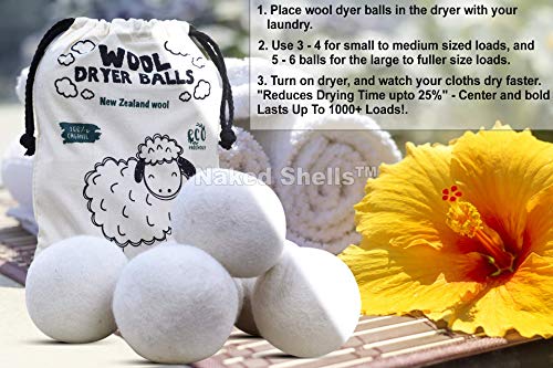 Bolas para secadora de lana sin blanquear, tamaño XL, 6 unidades – Suavizante natural reutilizable – Bolas de lana de fieltro – Ahorra tiempo de secado y reduce las arrugas, suavizante de ropa