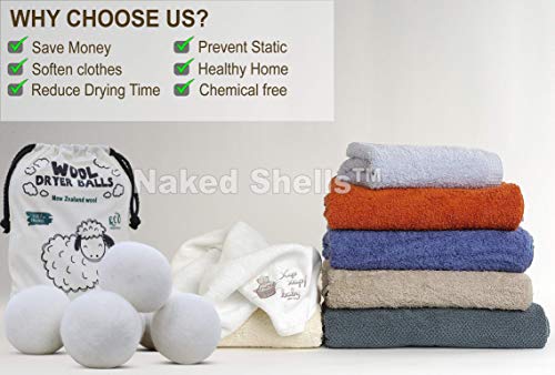 Bolas para secadora de lana sin blanquear, tamaño XL, 6 unidades – Suavizante natural reutilizable – Bolas de lana de fieltro – Ahorra tiempo de secado y reduce las arrugas, suavizante de ropa