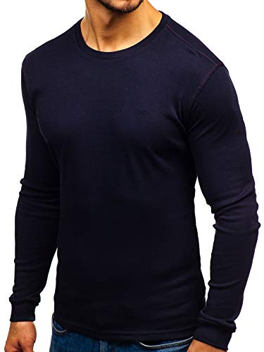 BOLF Hombre Camiseta Básica de Manga Larga Escote Redondo Estilo Diario RWX 145359 Azul Oscuro M [1A1]