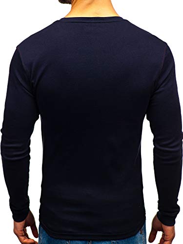 BOLF Hombre Camiseta Básica de Manga Larga Escote Redondo Estilo Diario RWX 145359 Azul Oscuro M [1A1]