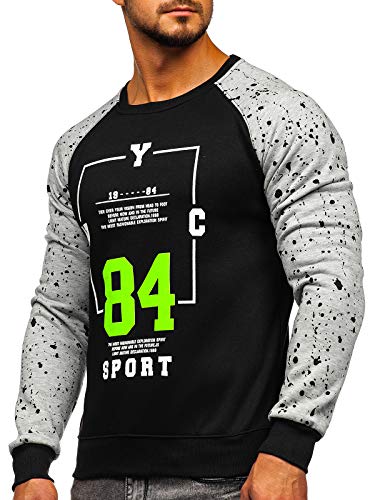 BOLF Hombre Sudadera Cerrada sin Capucha Impresión Escote Redondo Estilo Deportivo J.Style DD07 Negro M [1A1]